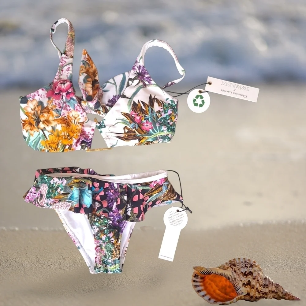 Swiminista Christian Lacroix Floral Girl's Bikini Top & Bottom Swimsuit 6 NWT
